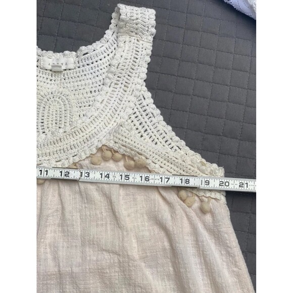 ADIVA Ivory white crochet lace inserts tank top gauzy cotton cloth pompoms Sz L - Picture 10 of 11